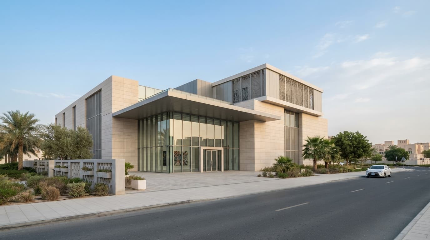 The exterior of the Photography Gallery at Al Manakh in Sharjah under daylight.